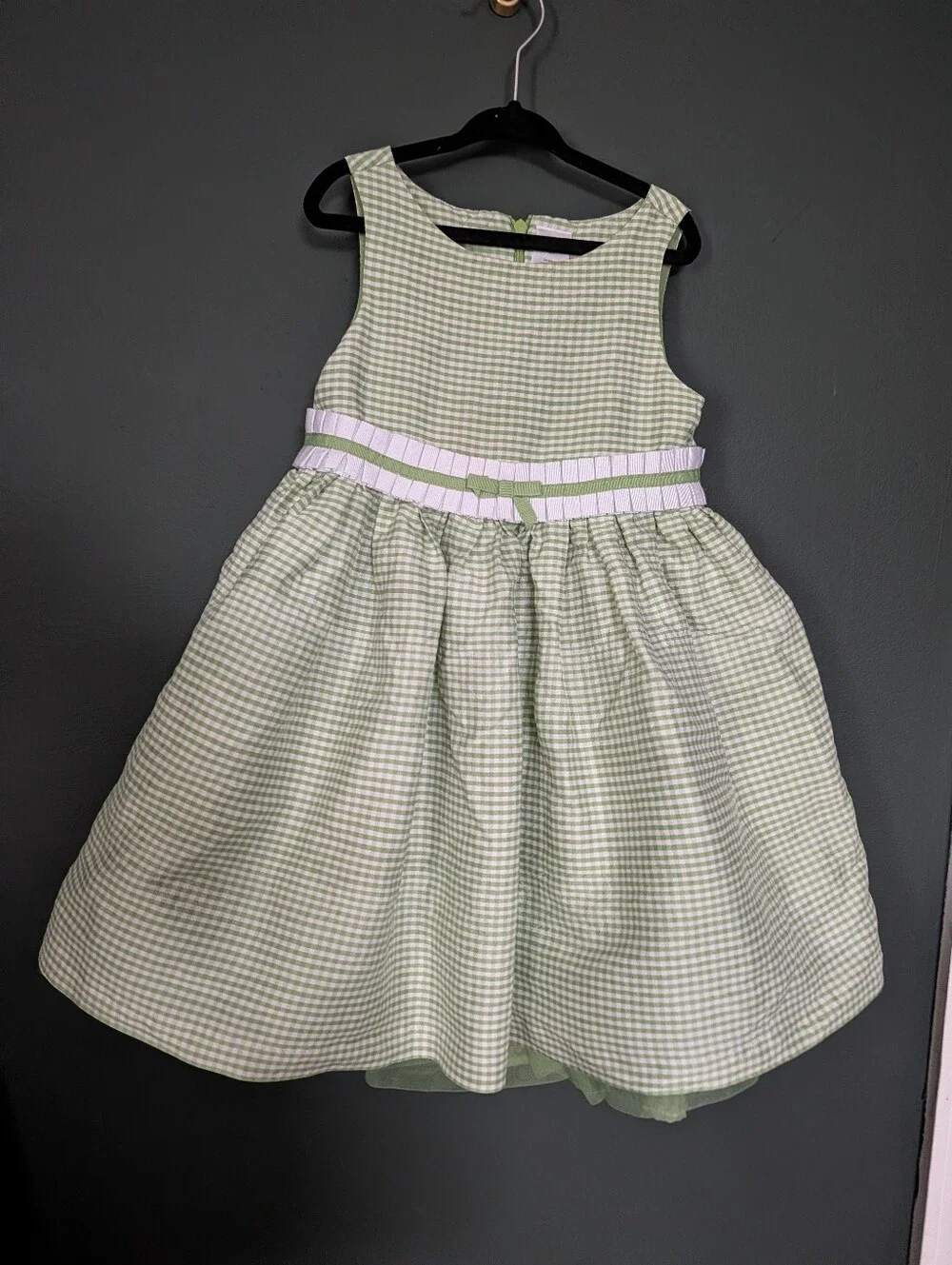Gymboree Green Gingham Dress with Ribbon Detail